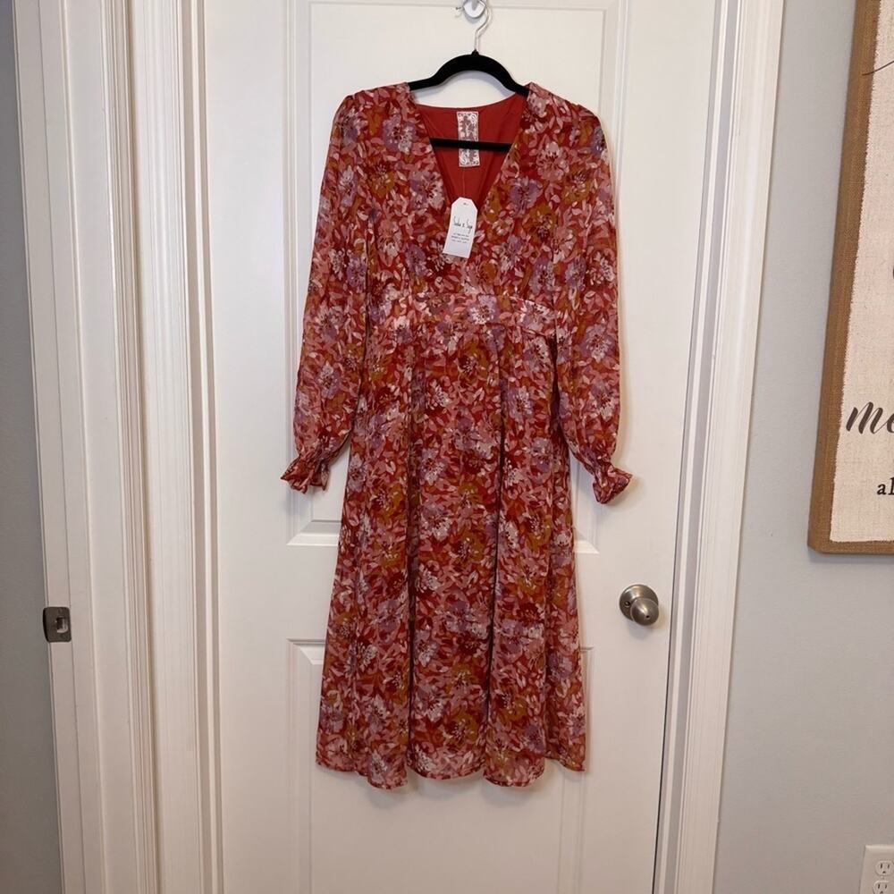 Sadie & Sage Red Bishop Sleeve V-Neck Sundress